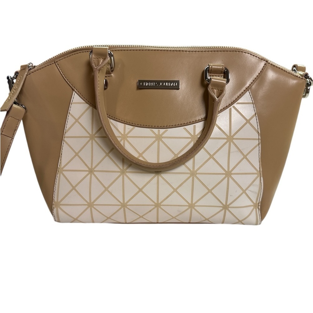 Charles Jourdan Beige Tan/White Crossbody Satchel Leather Purse